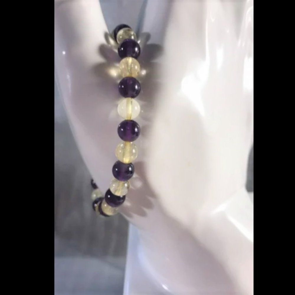Amethyst & Citrine Beaded Stretch Bracelet - 6mm